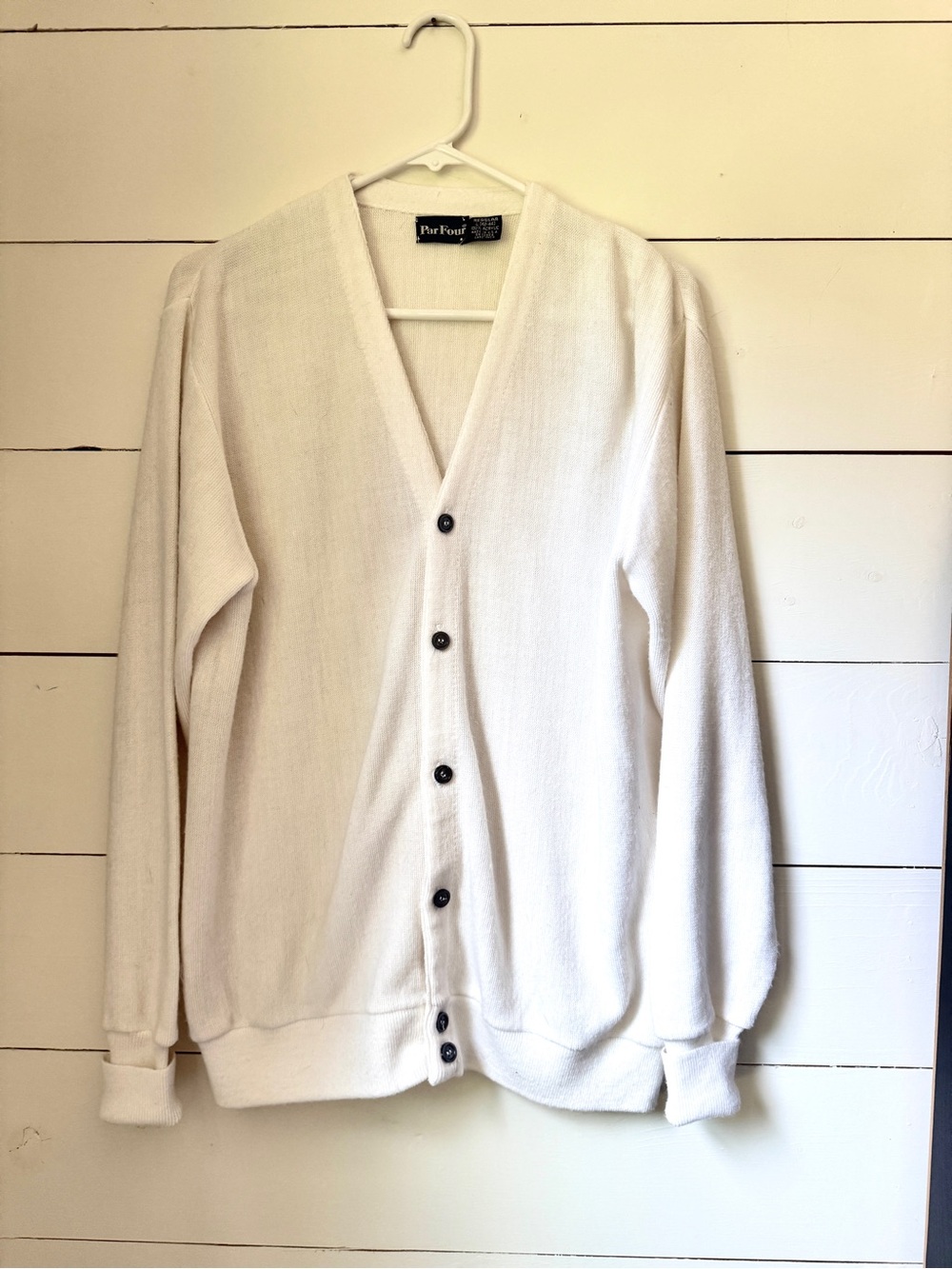 Par Four Vintage White Cardigan Sweater L Made in USA Preppy